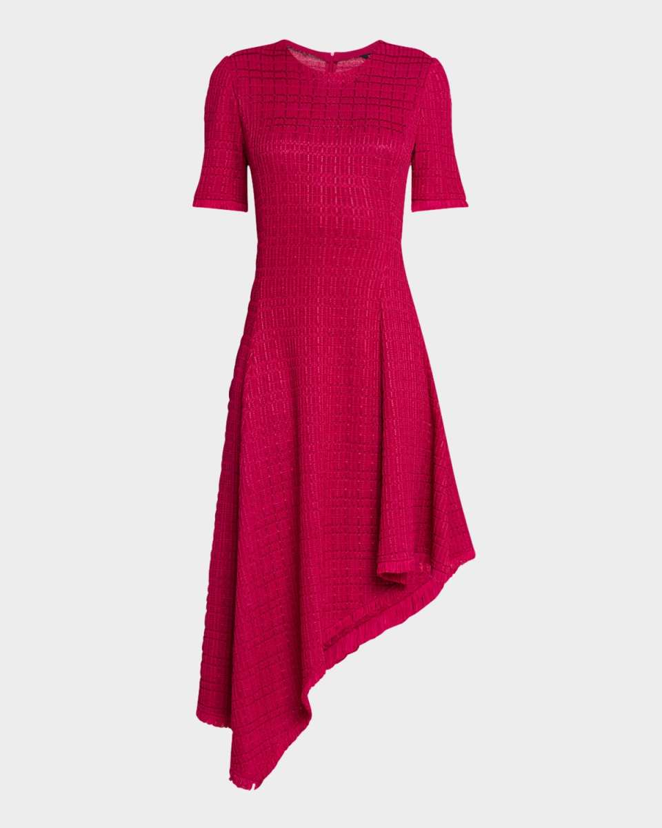 Tonal Textured Fit-&-Flare Knit Midi Dress - Modern Fit